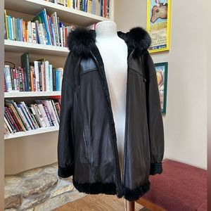 Leather Jacket with Fox Trim and Rabbit Lining